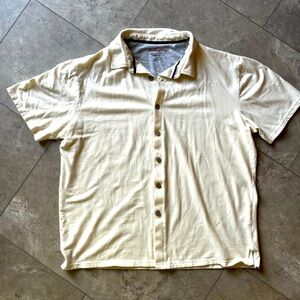 Weatherproof Vintage Men Sz L Polo Style Front Button Up Shirt cream colored